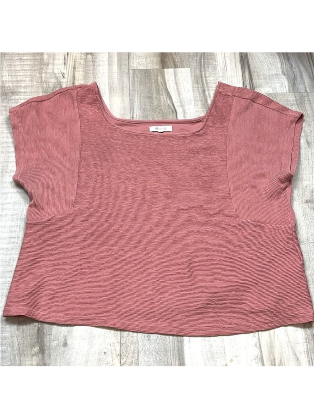 Madewell boxy tee textured fabric size large salmon pink